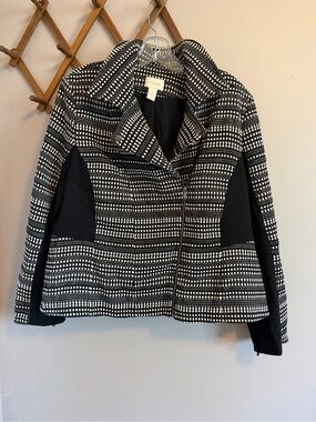 Chico's Black White Geometric Knit Moto Jacket Size 3